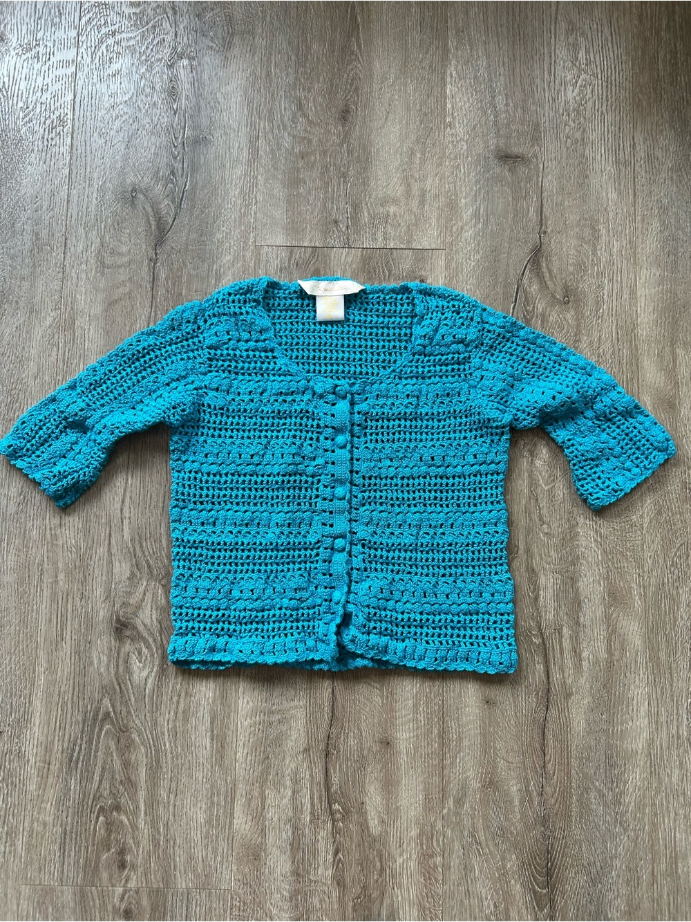 Teal Crocheted Button-Front Cardigan